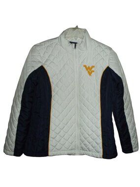 WVU Mountaineers Puffer Jacket Womens Size XL white blue gold Coat zip